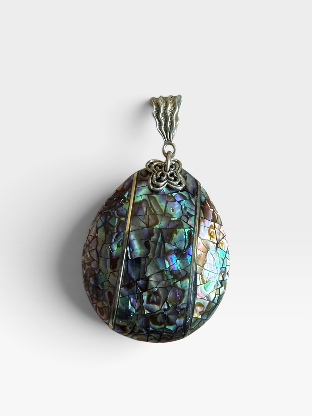 Vintage Lee Sands Signed Abalone Shell Pendant Statement Jewelry